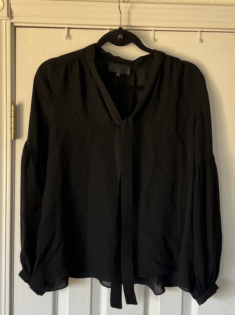 Nili Lotan Black Silk Tie Neck Long Sleeve Blouse SZ Small